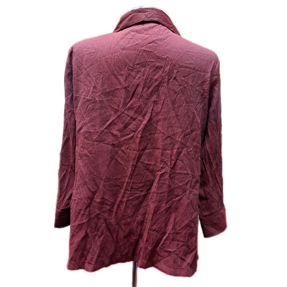 Ali Miles Shirt Jacket Burgundy Crinkle Bold Buttons Artsy Retro Top MP - Picture 4 of 9